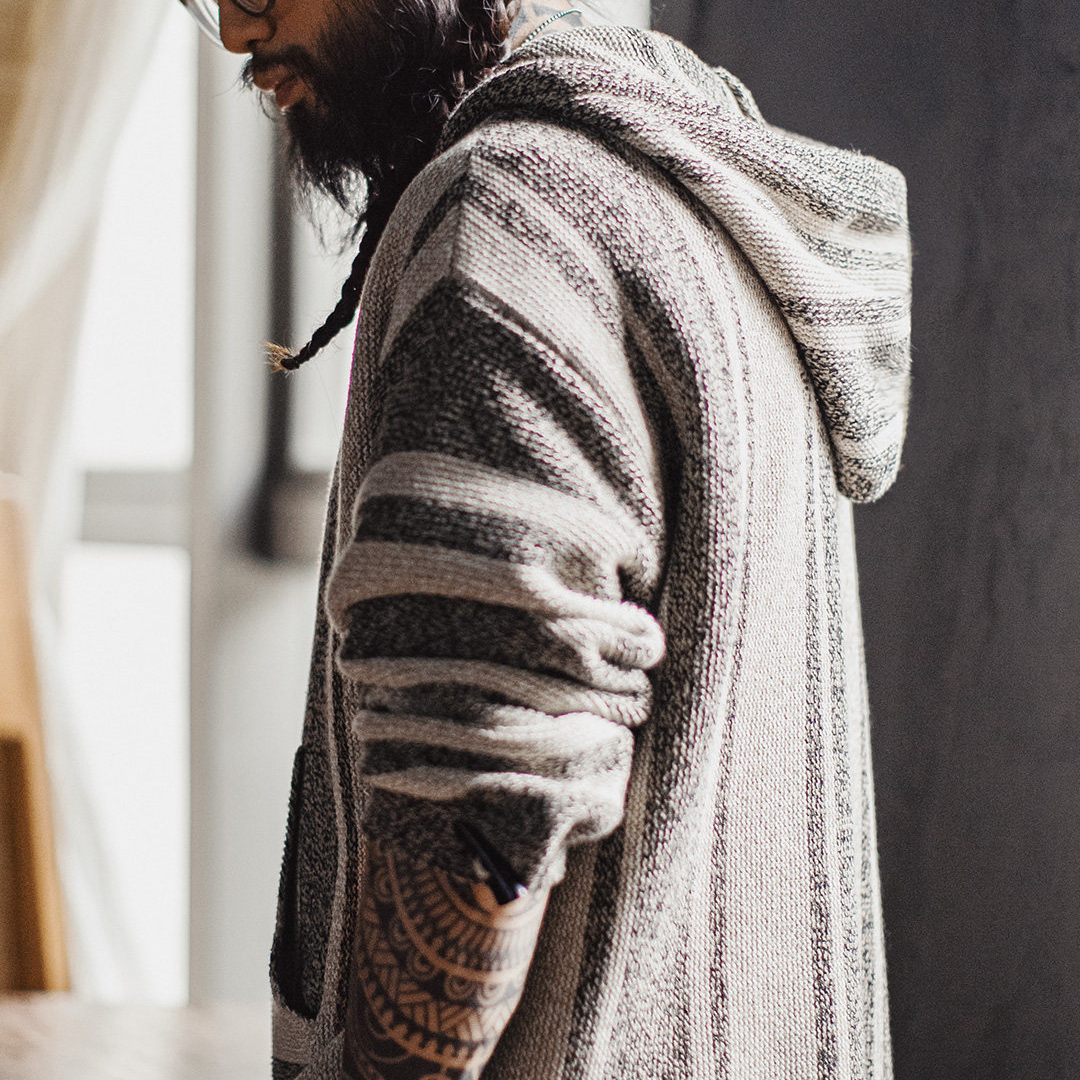 美式復古巴哈半開襟連帽衛衣套頭針織衫薄款垂感外套男春