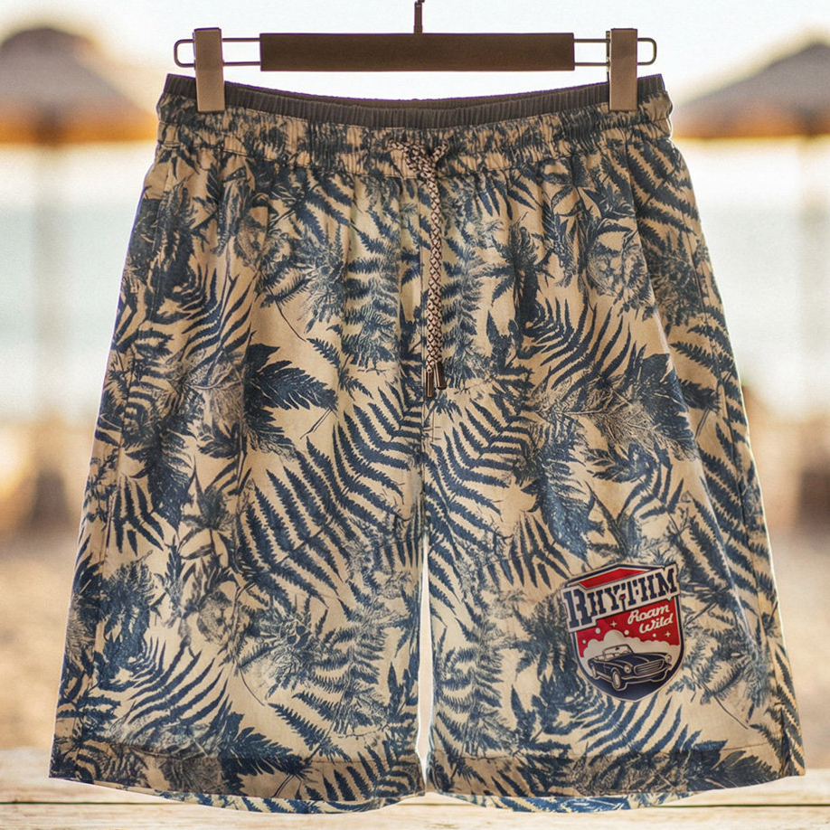 美式印花沙灘褲海邊度假短褲寬鬆薄款外穿休閒五分褲男夏