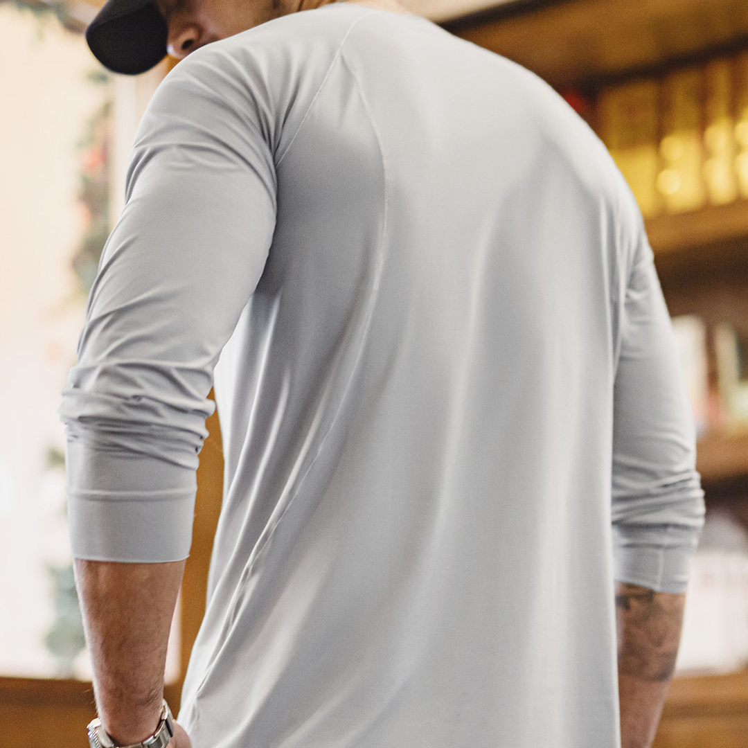 美式插肩袖速幹運動T恤防曬純色長袖涼感抗菌打底衫男春