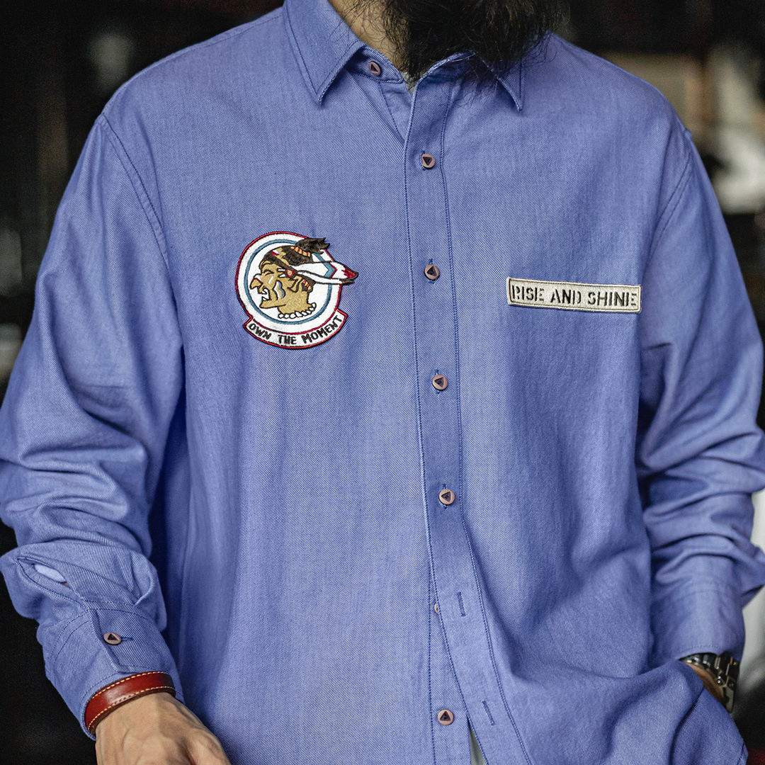 美式休閒牛津紡長袖襯衫藍色襯衣外套純棉牛津布薄款男秋