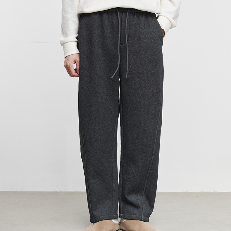 柔垂男裝寬鬆休閒加厚衛褲男秋冬垂感直筒運動褲純色長褲