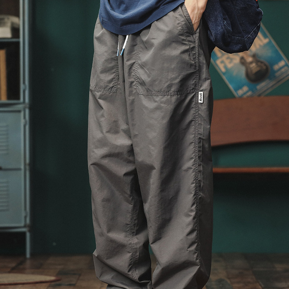 潮牌闊腿工裝褲男寬松直筒休閑褲夏季新款復古戶外速幹運動褲
