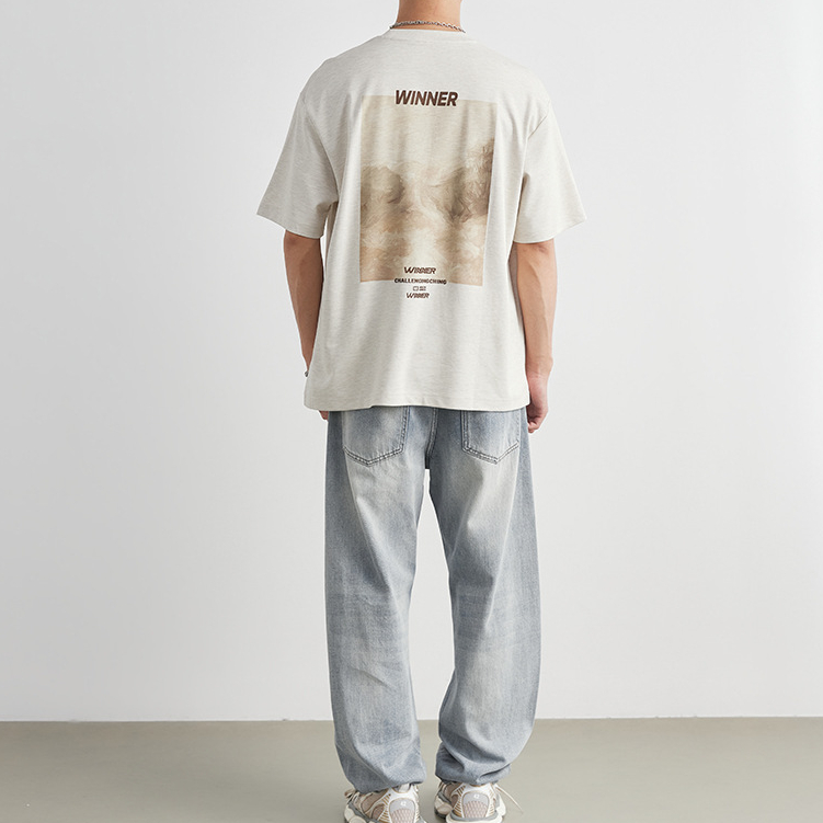 重磅210g莫代爾字母印花T恤男夏季寬鬆透氣親膚日常通勤短袖