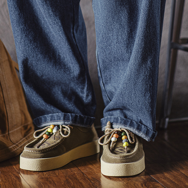 莫卡辛鞋男士秋季新款納瓦霍老錢風工裝袋鼠鞋子厚底休閒皮鞋