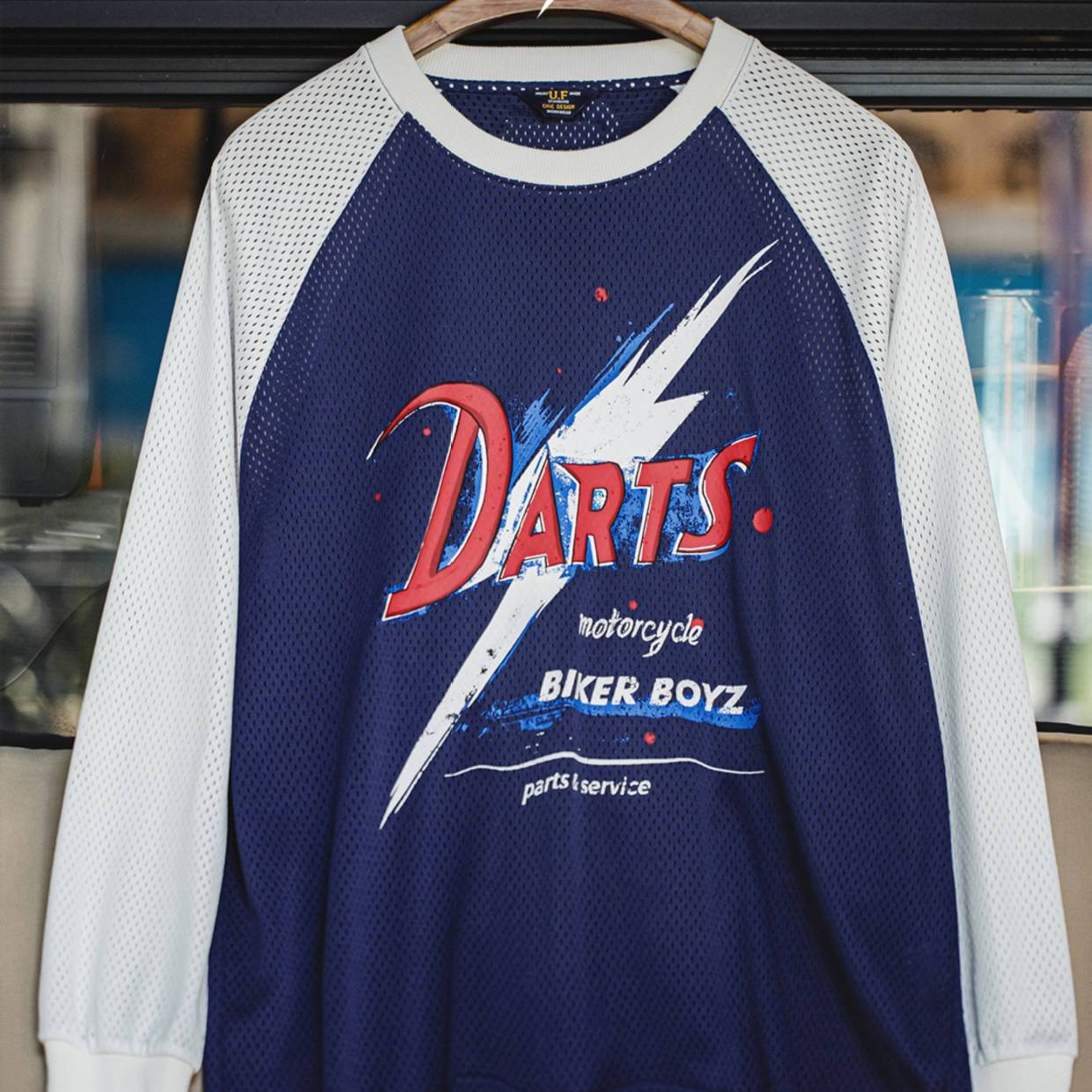 美式印花長袖T恤鏤空撞色針織插肩袖垂感套頭衛衣男夏秋