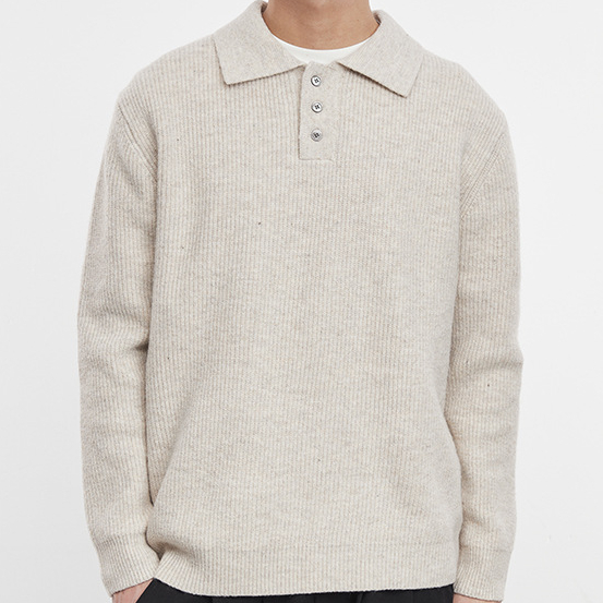 雅襟流光復古潮牌純色POLO領針織衫男秋季寬鬆套頭毛衣男