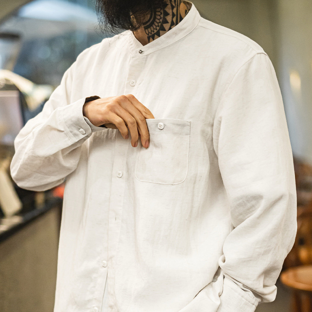 萊賽爾長袖襯衫天絲日系鬆弛感襯衣美式老錢風外套男士春