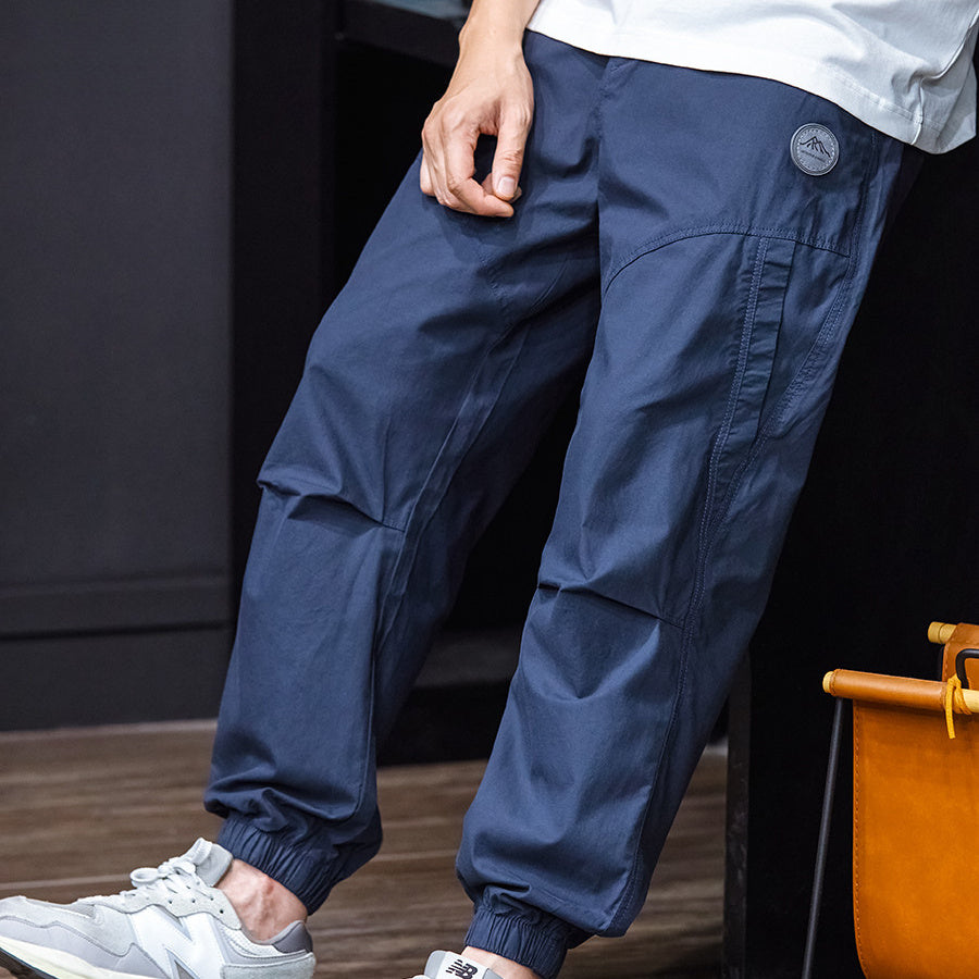 夏季休閑褲男士束腳褲寬松垂感錐形褲工裝長褲男裝傘兵美式褲子