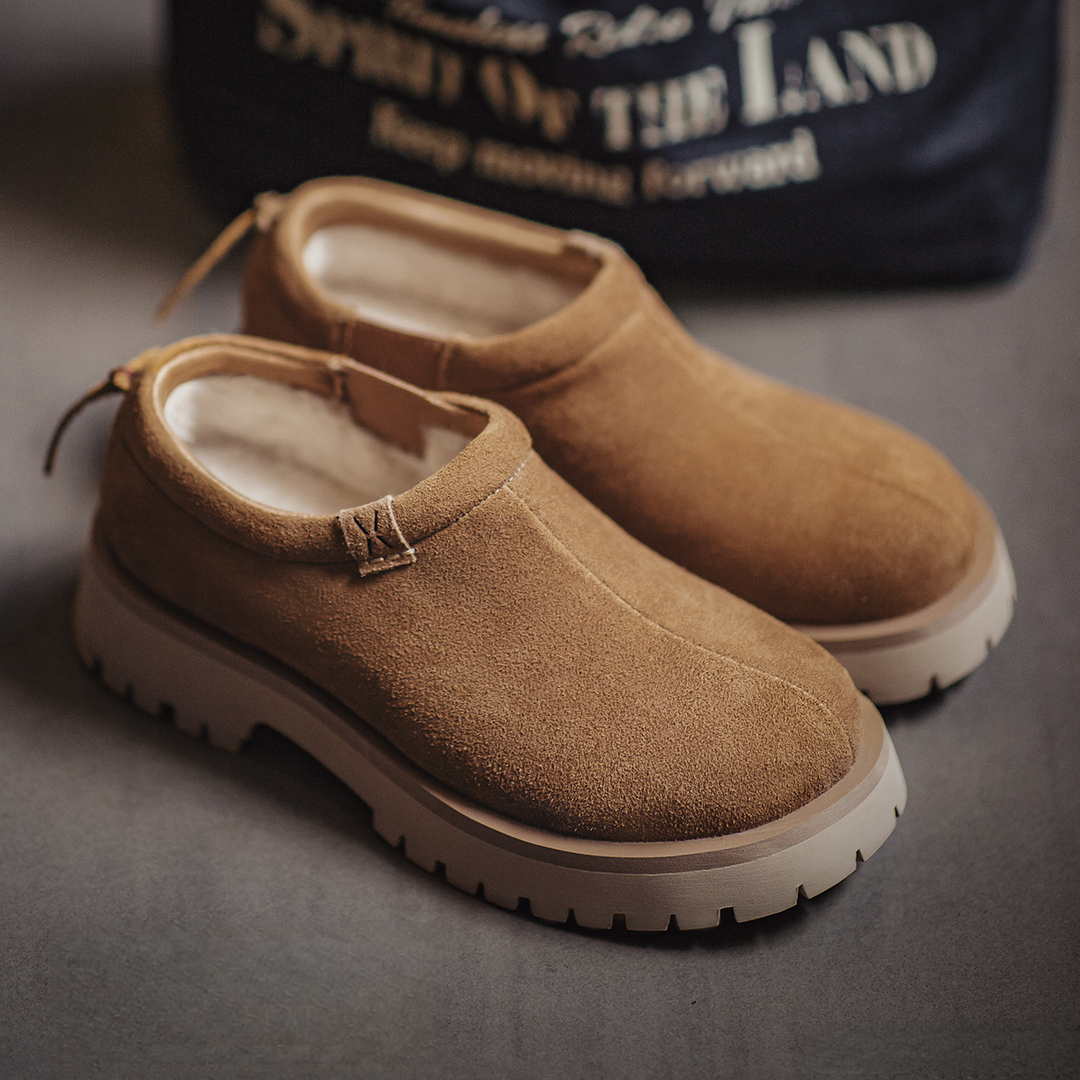 復古雪地靴男款2025冬季新款加絨保暖厚底棉鞋一腳蹬休閒鞋子