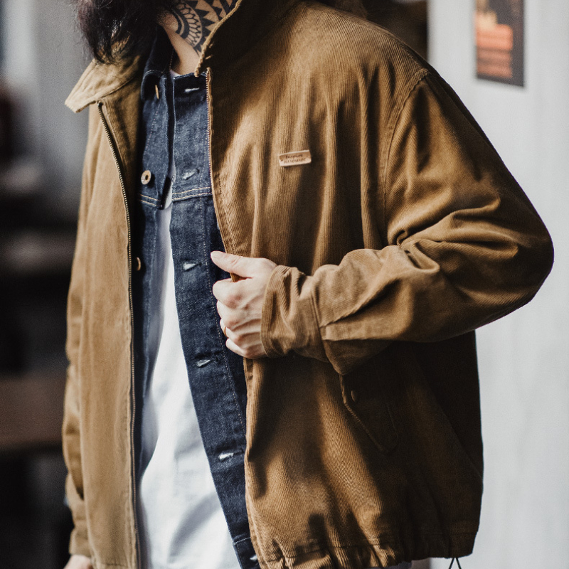 美式復古燈芯絨哈靈頓G9夾克阿美咔嘰立領休閒外套男秋季