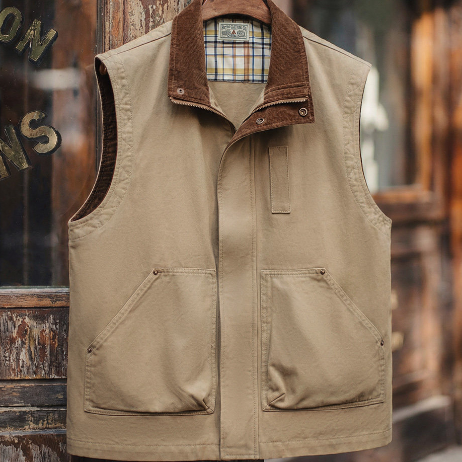 美式復古safari馬甲獵裝純棉卡其色燈芯絨背心外套男款春