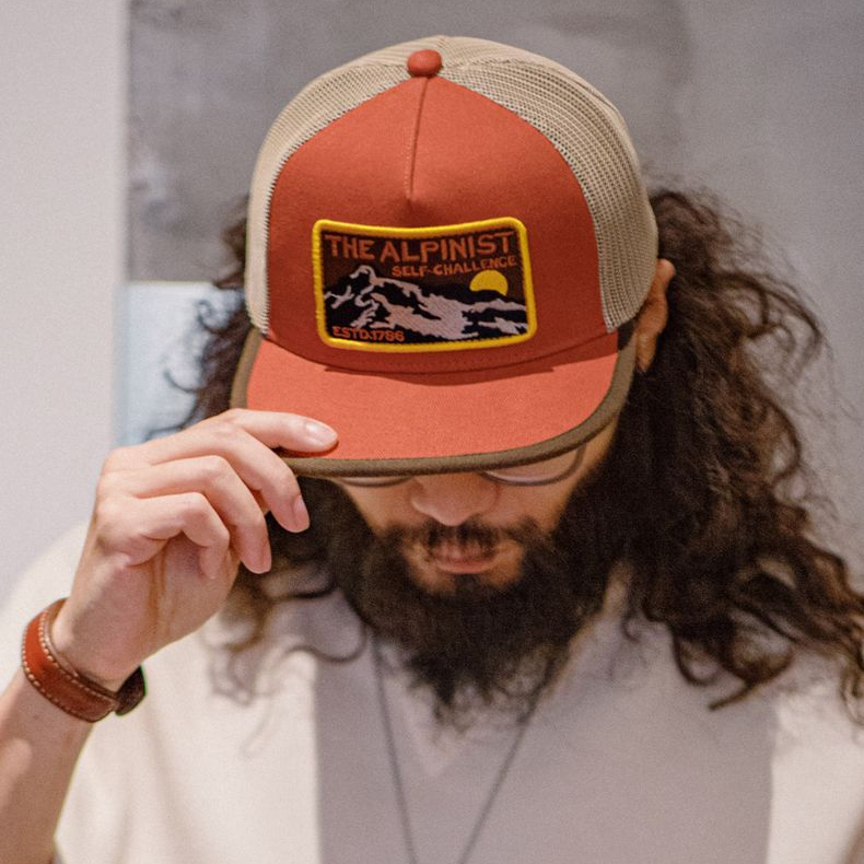 美式復古撞色拼接平沿棒球帽刺繡透氣網眼鴨舌帽男女