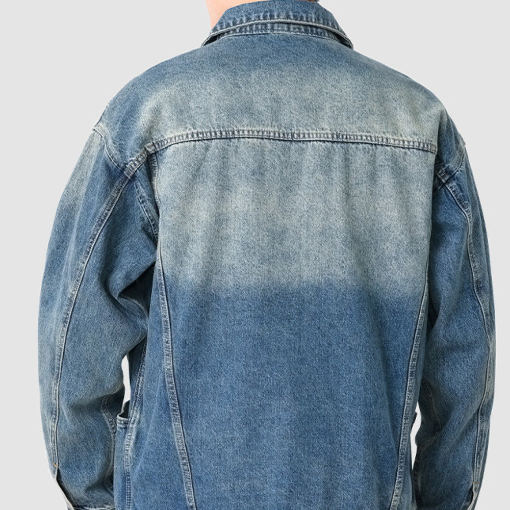 美式潮牌水洗做舊牛仔外套男秋季款寬松百搭工裝夾克
