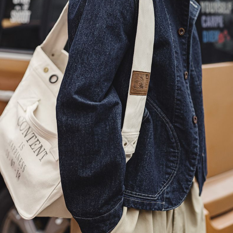 美式復古機車報童包大容量帆布郵差包印花字母斜挎包男生