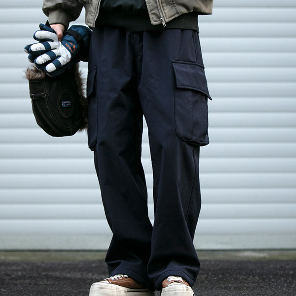 冬季防風大口袋加絨工裝褲男潮牌寬松戶外機能褲保暖直筒褲潮