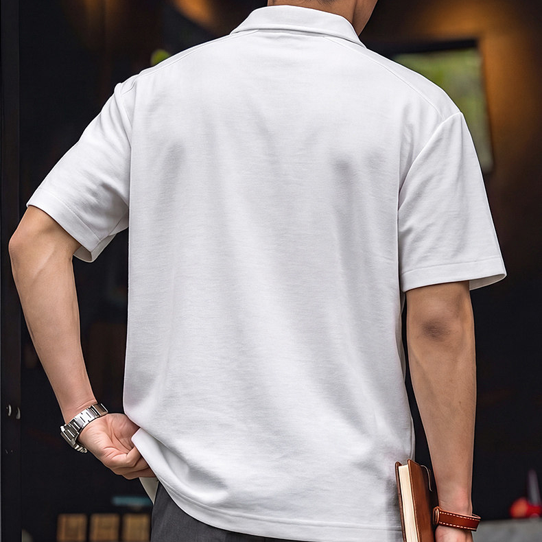 美式復古男士polo衫短袖夏季新款肌理感透氣翻領T恤輕熟通勤上衣