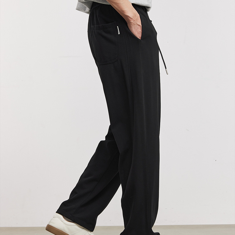 軟糯垂墜抽繩休閒褲男夏季鬆緊腰寬鬆直筒透氣親膚通勤闊腿褲