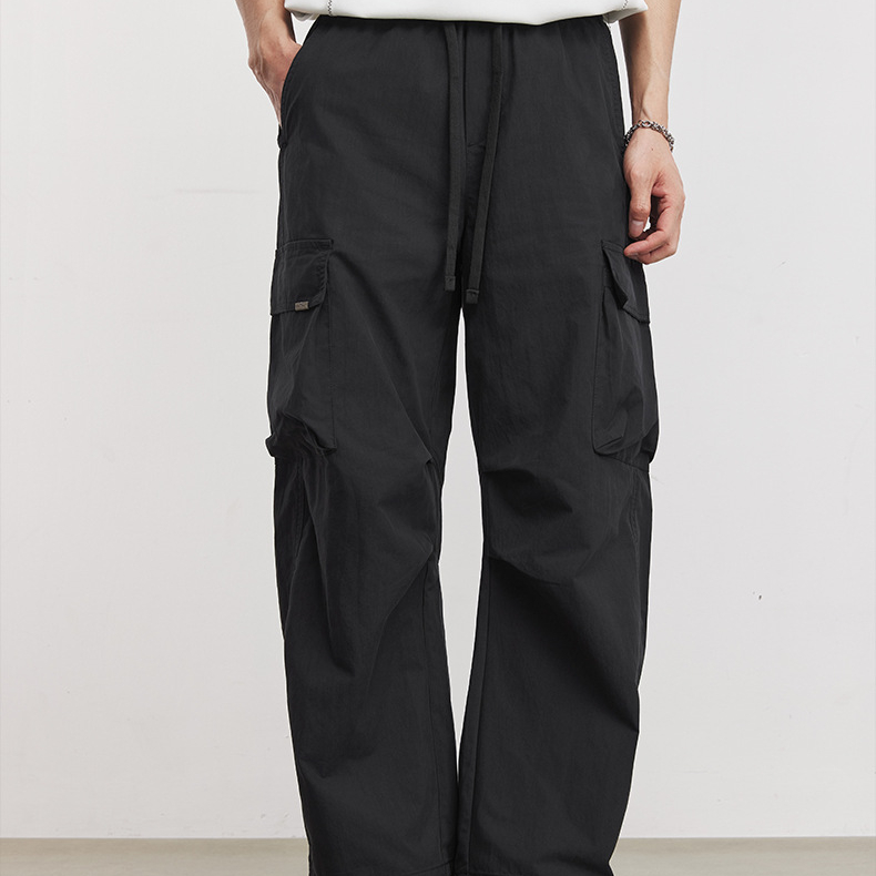 戶外工裝休閒褲男夏季立體裁剪寬鬆透氣輕薄多口袋闊腿傘兵褲