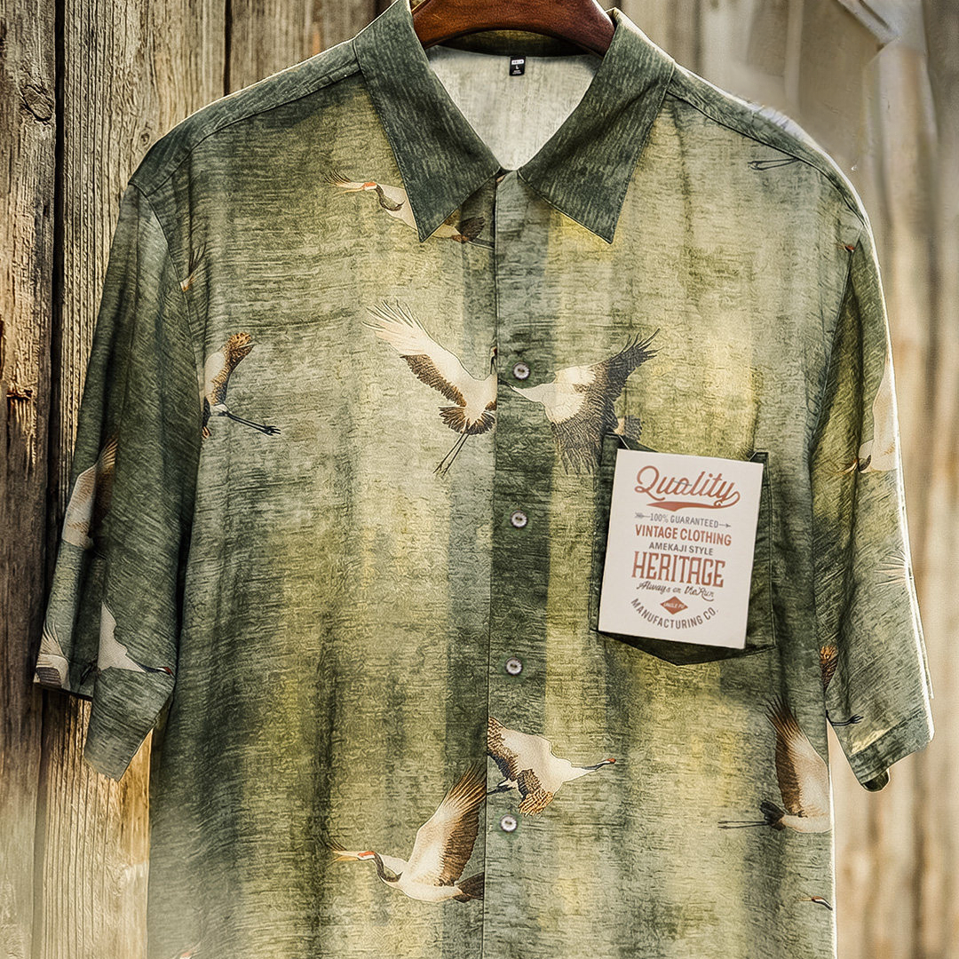 美式萊賽爾襯衫短袖薄款胖寬鬆型高級感痞帥風襯衣男士夏