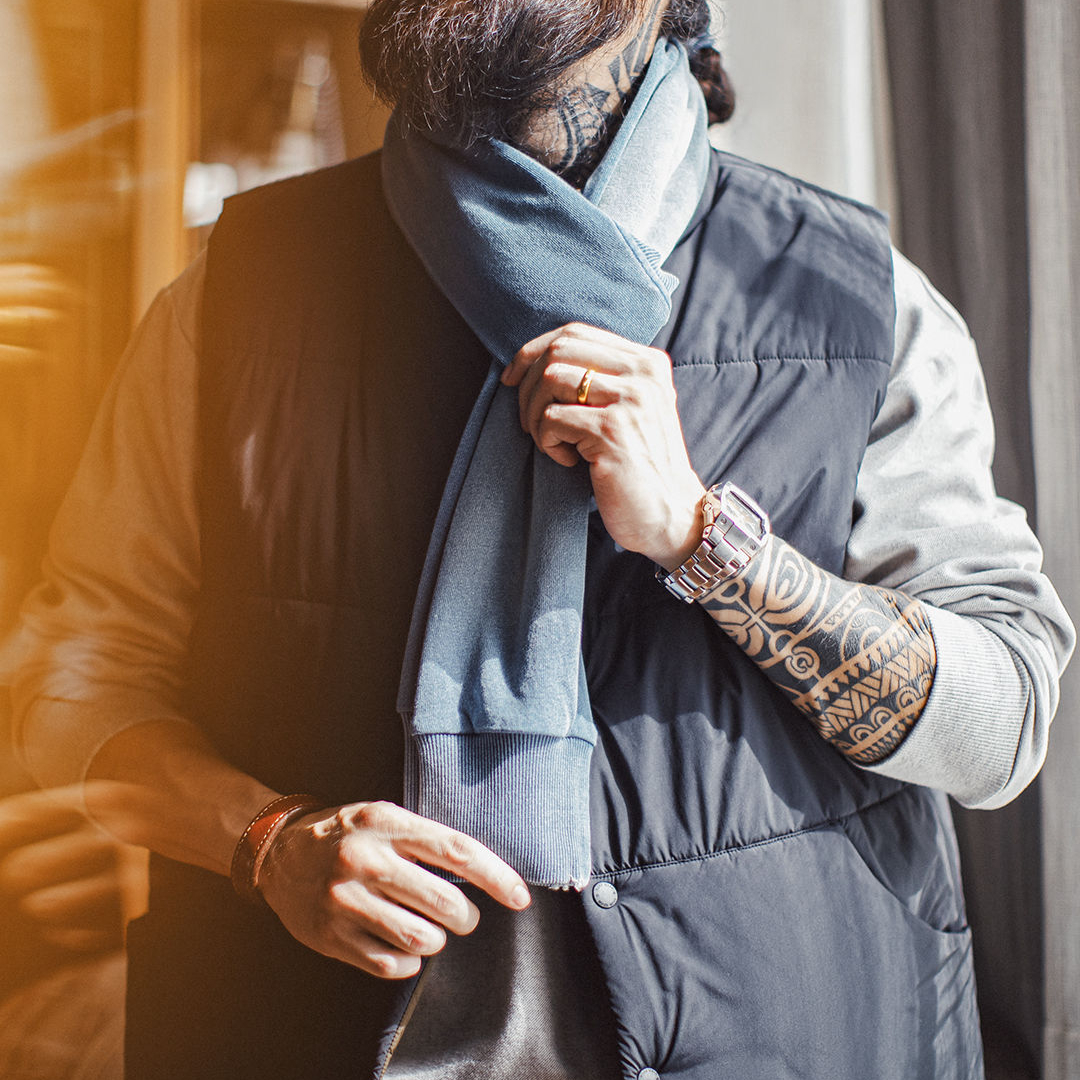 美式仿衛衣圍巾披肩兩用日系復古藍色保暖圍脖搭肩男秋冬