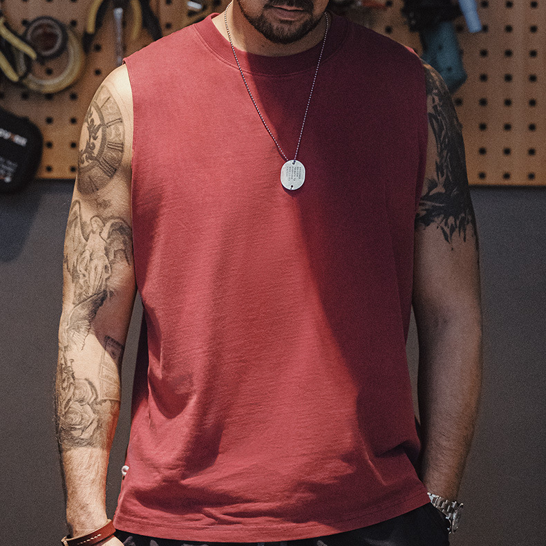 美式復古硬漢做舊背心純棉運動健身打底坎肩無袖T恤男夏