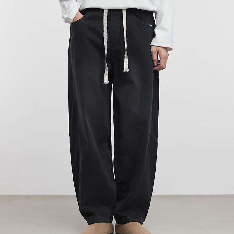 簡韻美式牛仔褲男秋冬季2025新款新款闊腿彎刀褲黑色褲子