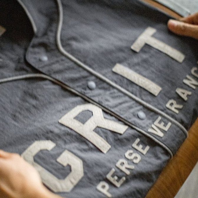 美式休閒GRIT棒球服貼布繡襯衫日系灰色薄款襯衣男春夏