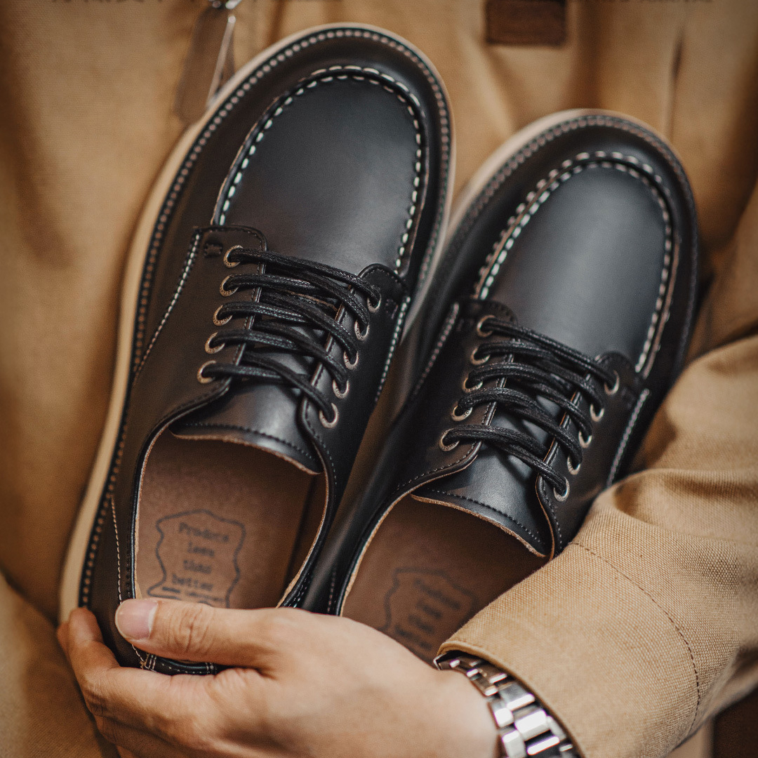 秋季新款莫卡辛美式復古工裝鞋男士厚軟底薄款黑色休閒皮鞋子