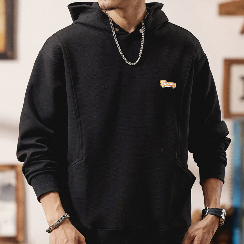 美式復古連帽衛衣男士寬松長袖上衣秋冬季2024新款加絨外套男