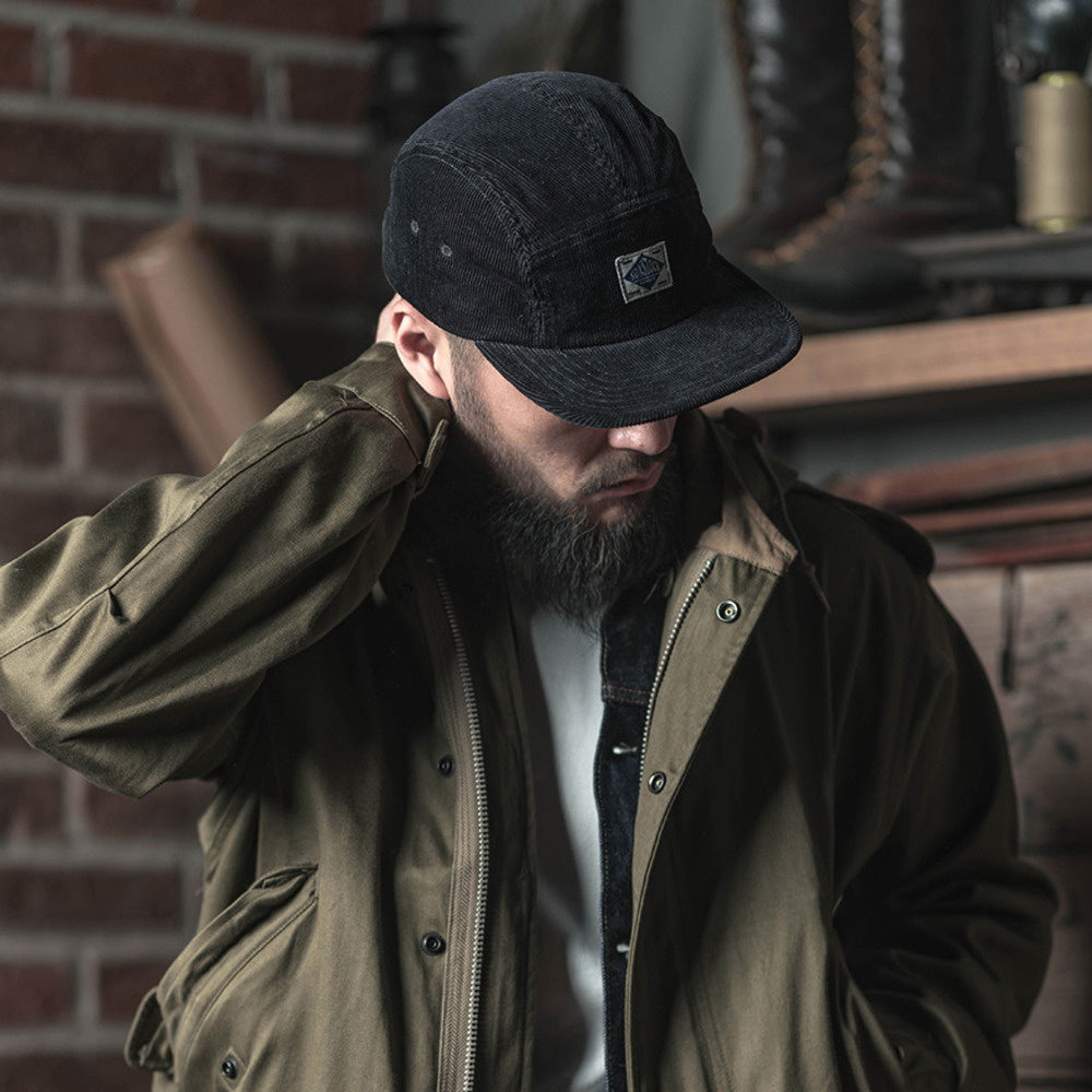 燈芯絨拼接五片帽 圓頂棒球帽短檐休閑棒球帽日潮