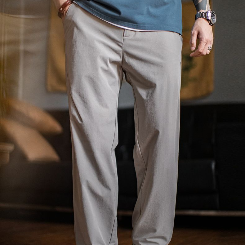 休閒西褲垂感cleanfit老錢風黑色褶皺西褲長褲子薄款男夏