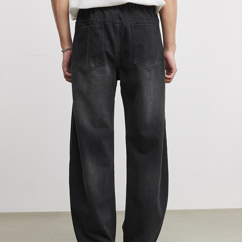 美式潮流復古水洗彎刀牛仔褲春季男士立體裁剪百搭寬鬆闊腿褲