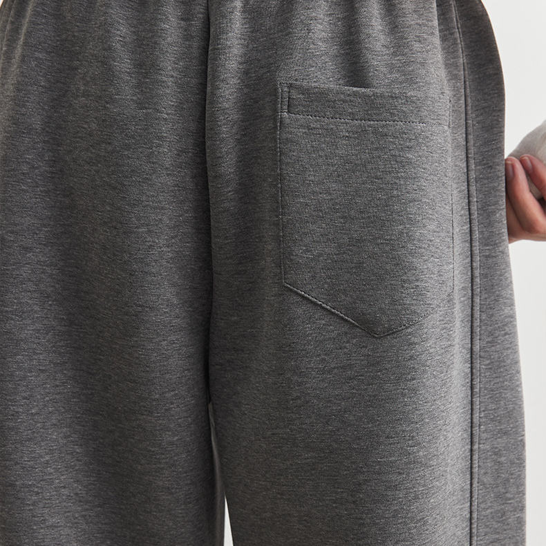 淺灰色直筒褲子男秋季新款美式彎刀運動寬鬆垂感闊腿衛褲