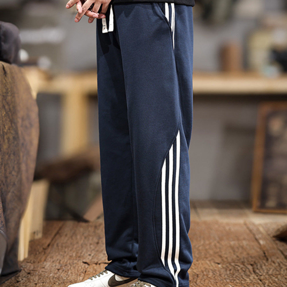 秋冬新款美式復古潮流側條紋休閑褲男寬松直筒運動褲百搭情侶長褲