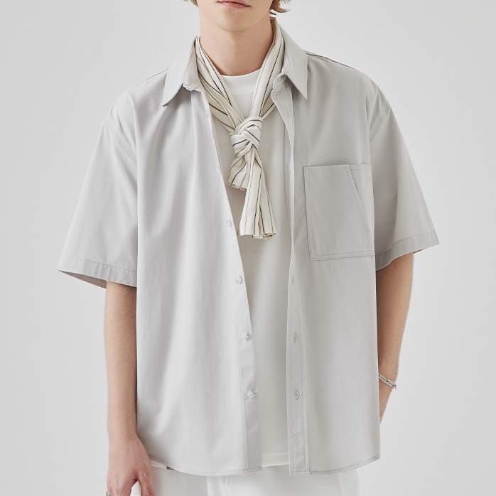 夏季男士短袖襯衫高級感莫代爾寬鬆休閒翻領襯衣百搭上衣