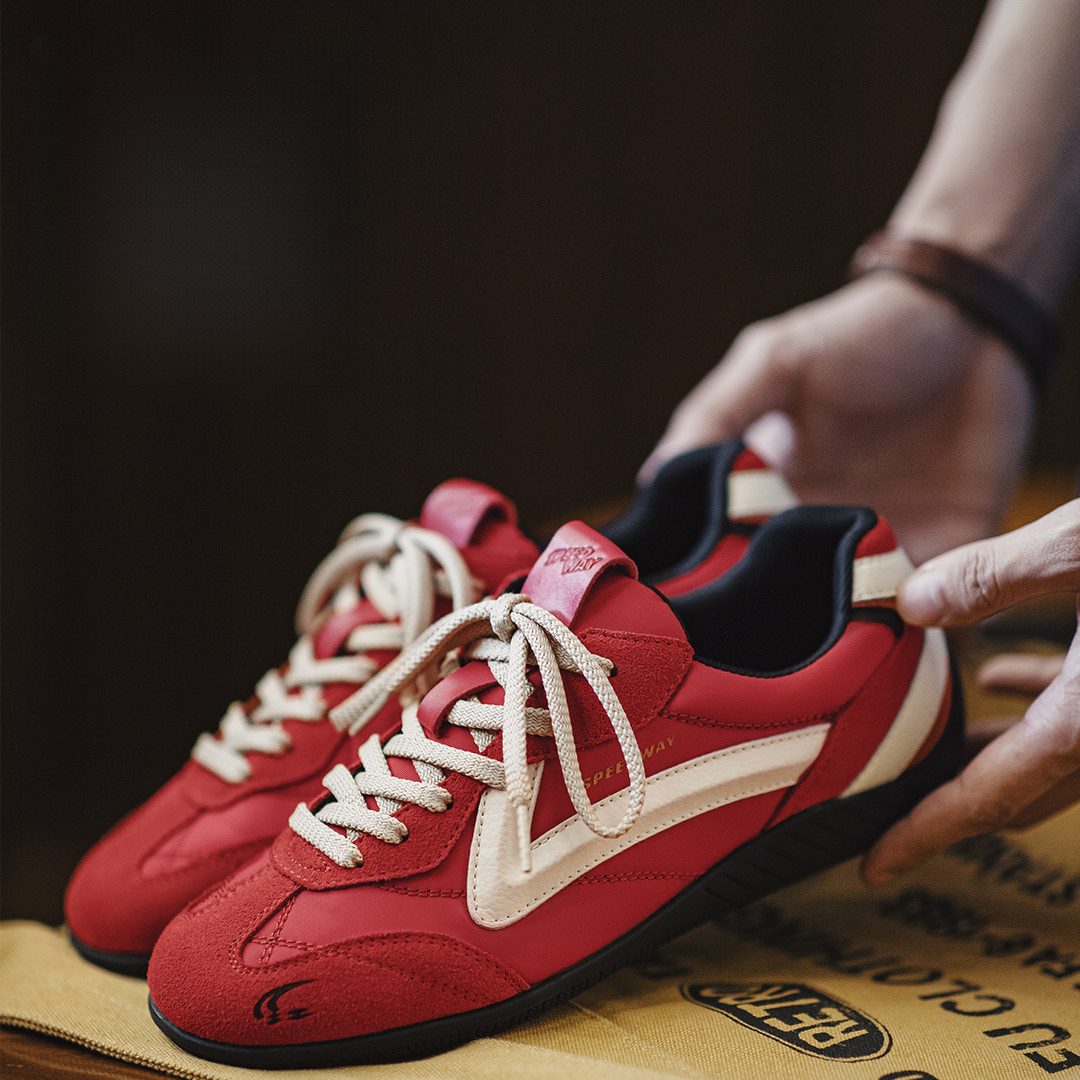 德訓紅色賽車鞋2025新款男女款復古薄底運動休閒鞋平底板鞋子