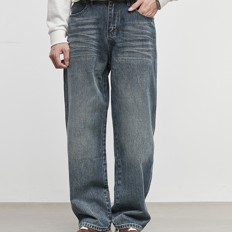 美式柔藍復古牛仔褲2025新款男士潮牌寬鬆直筒褲子秋季