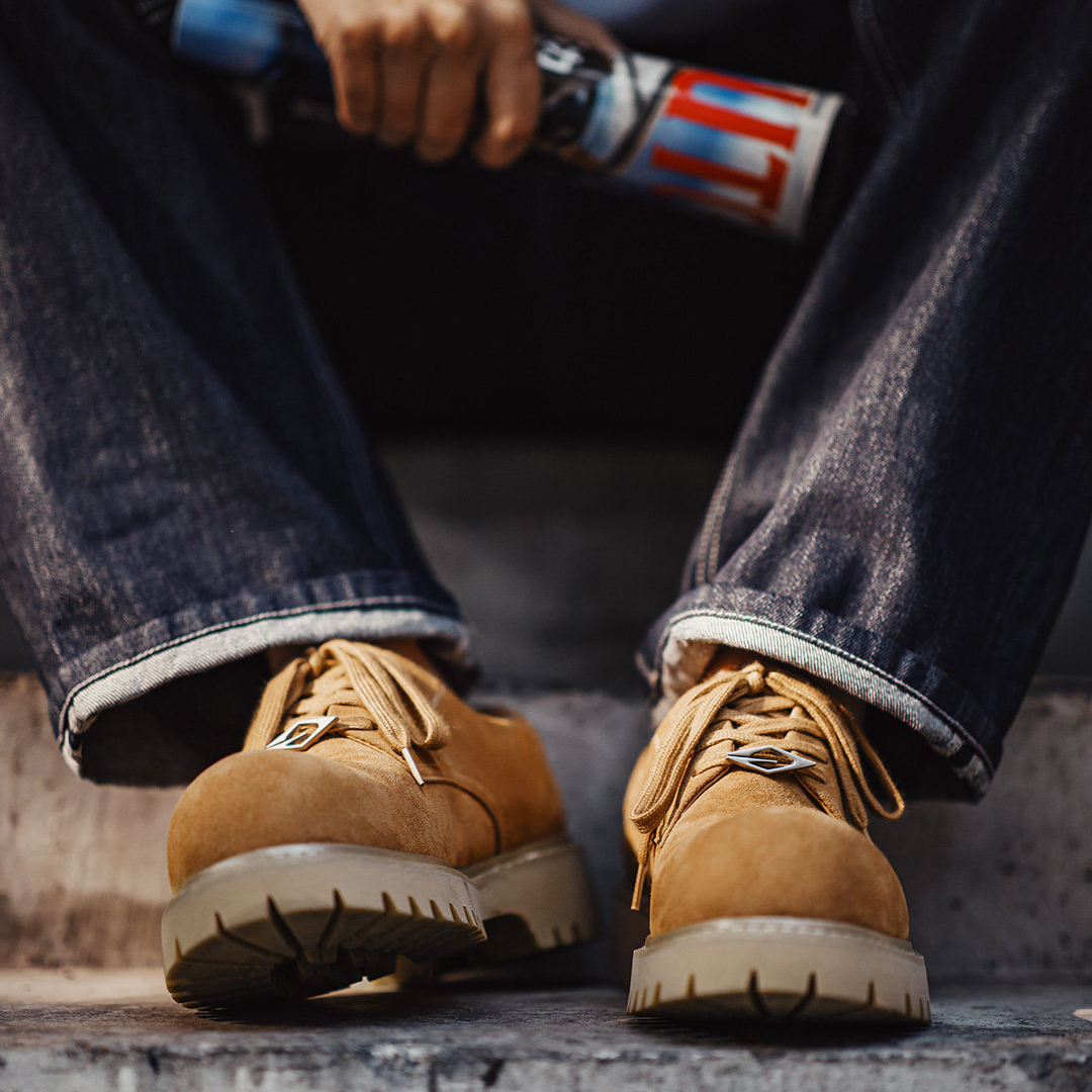 棕色德比大黃靴子低幫厚底美式增高通勤工裝大圓頭皮鞋男款