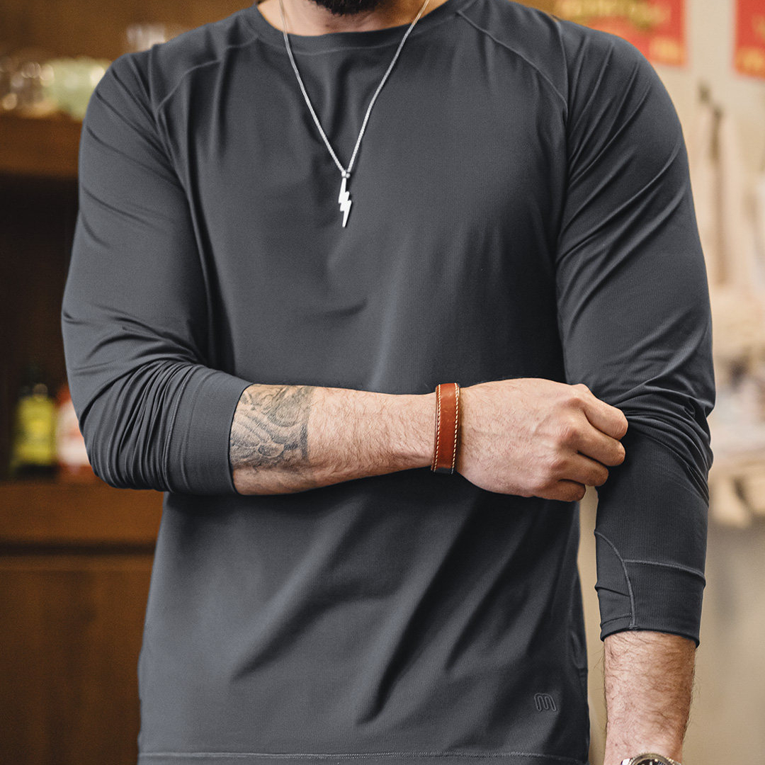 美式插肩袖速幹運動T恤防曬純色長袖涼感抗菌打底衫男春