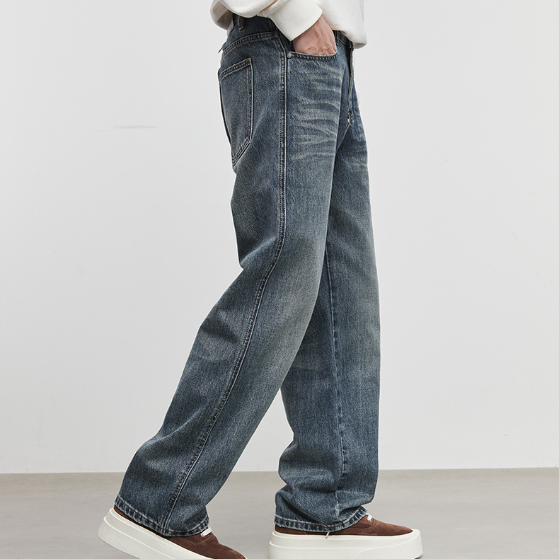 美式柔藍復古牛仔褲2025新款男士潮牌寬鬆直筒褲子秋季