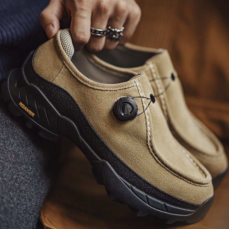 沙脊復古厚底袋鼠鞋男新款增高機能風懶人一腳蹬真皮休閒皮鞋