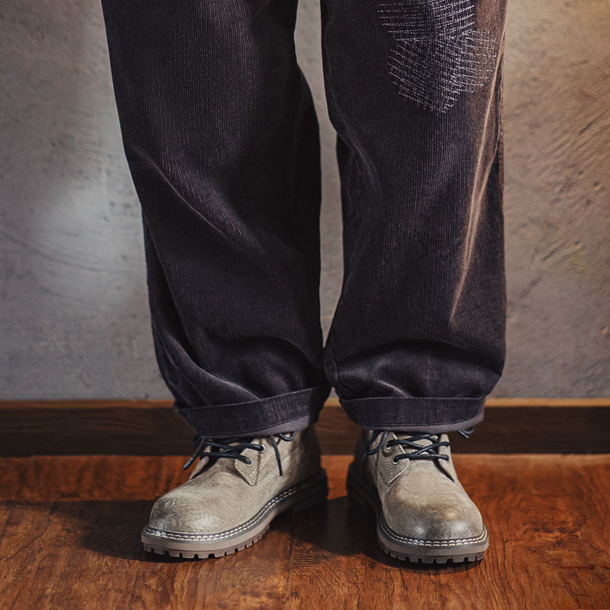 工裝靴男鞋秋冬新款美式復古真皮高級感棕色中幫休閒百搭靴子