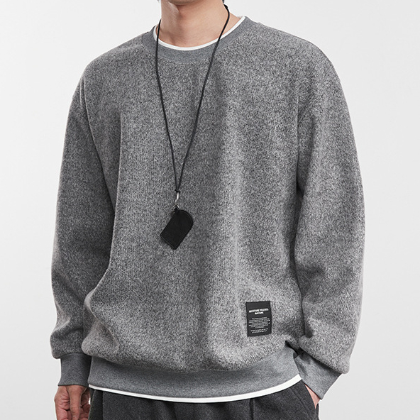 質感加絨衛衣落肩款簡約圓領百搭上衣男冬季新款保暖衛衣