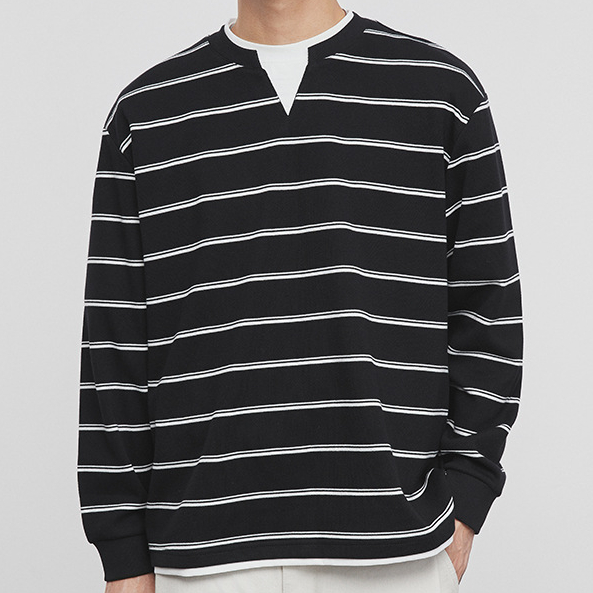 320g重磅假兩件條紋衛衣男士春秋季2025新款寬鬆長袖上衣