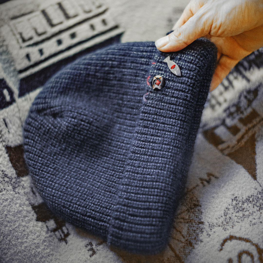 美式復古北極絨藍色冷帽護耳防寒毛線保暖瓜皮帽子男秋冬