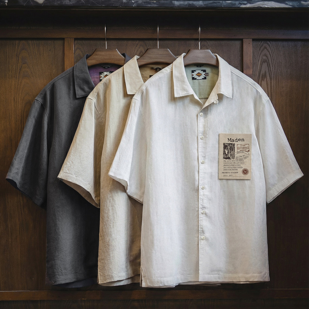 萊賽爾短袖襯衫天絲古巴領鬆弛感襯衣美式老錢風外套男夏