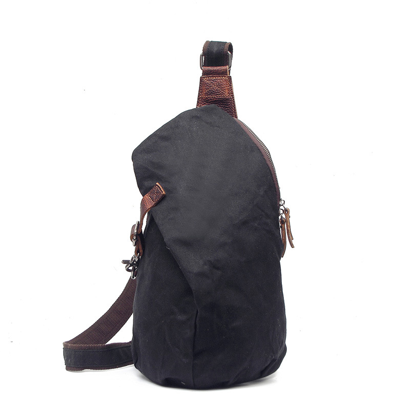 男士胸包休閒斜挎包復古防水單肩包過蠟帆布包小揹包個性潮包