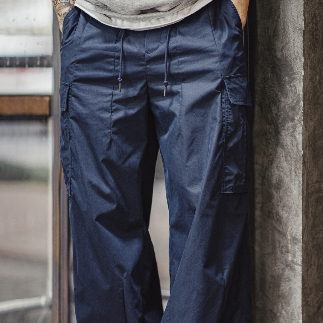 美式m65大口袋休閒褲日系cityboy藍色梭織束腳長褲子男秋