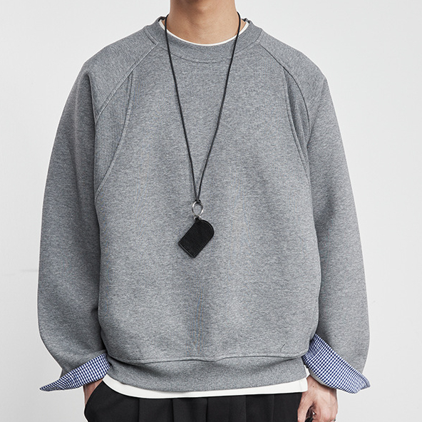 格序秋冬新款套頭加絨拼接衛衣百搭情侶復古日系寬鬆潮流