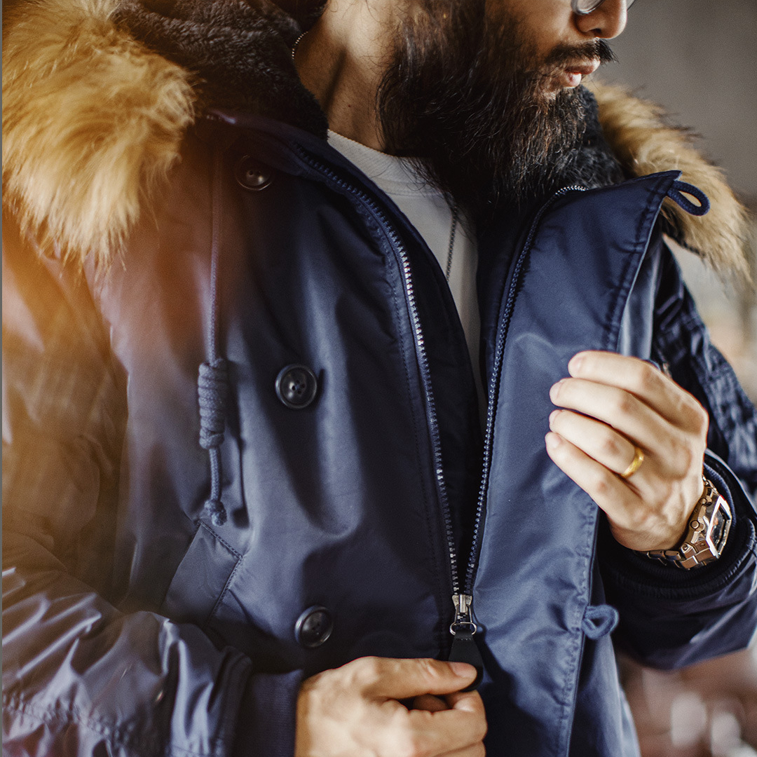 美式復古N2A毛領派克服藍色座山雕短款棉服夾克外套男冬